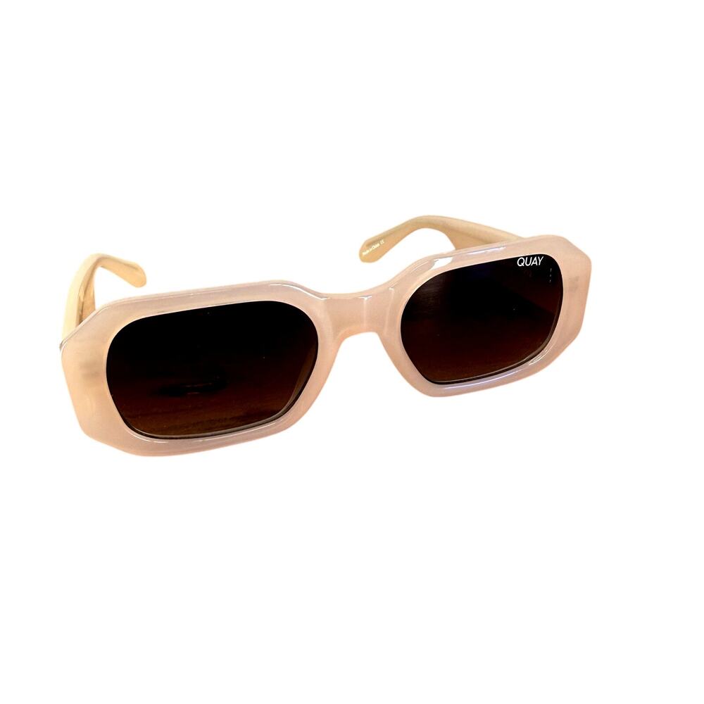 Quay Australia Hyped Up Narrow Hexagon Sunglasses Pink Nude Perfect Condition
